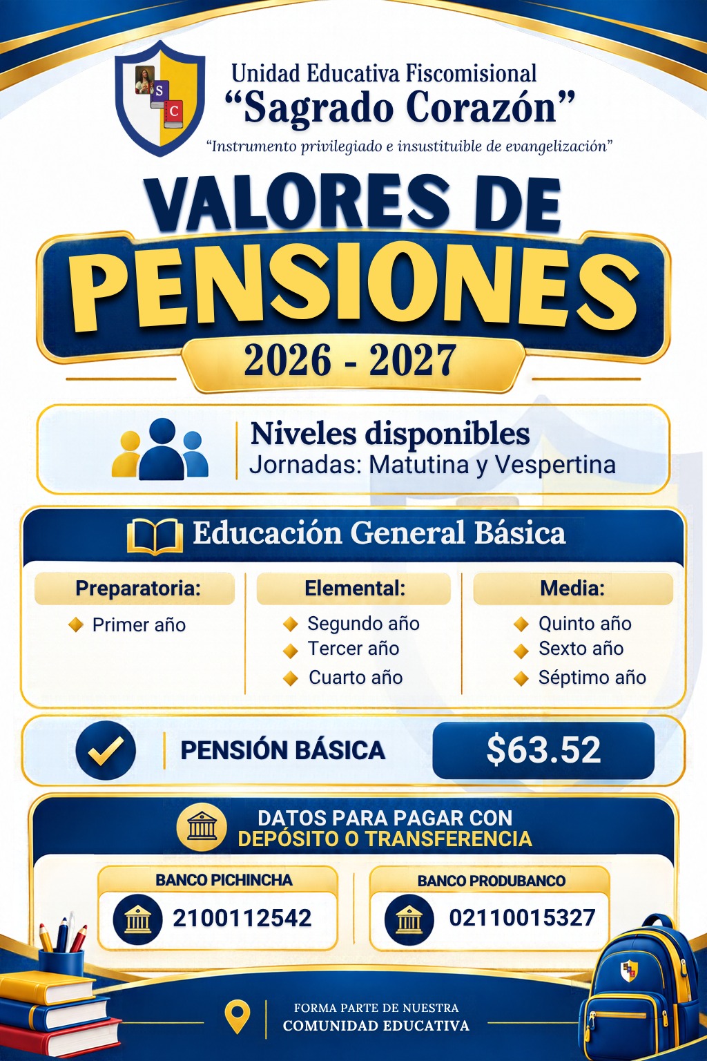 Valores de pensión Educación General Básica